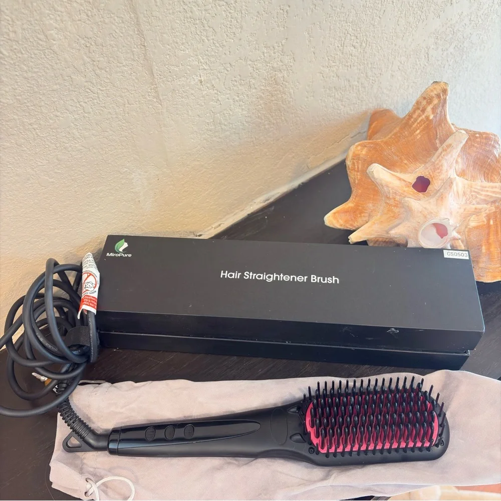 2-in-1 MCH Heating + Ionic Hair Straightener Brush with Original Box & Dust Bag